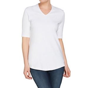 Isaac Mizrahi Essentials White V-Neck Elbow Sleeve Tunic Sz L